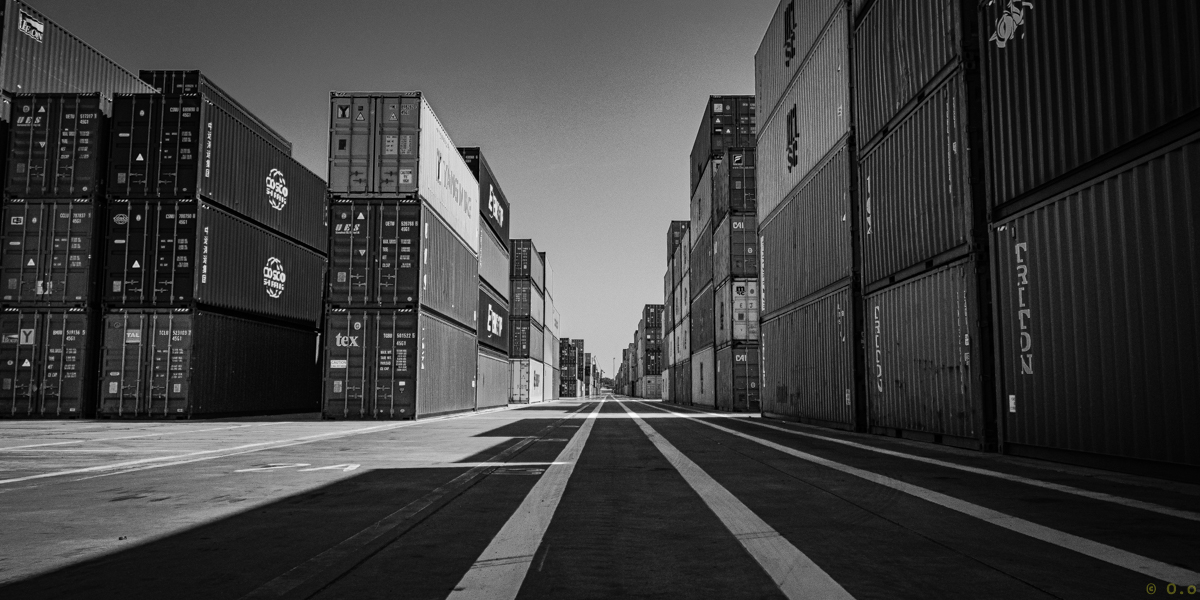 Containers on a concrete square.